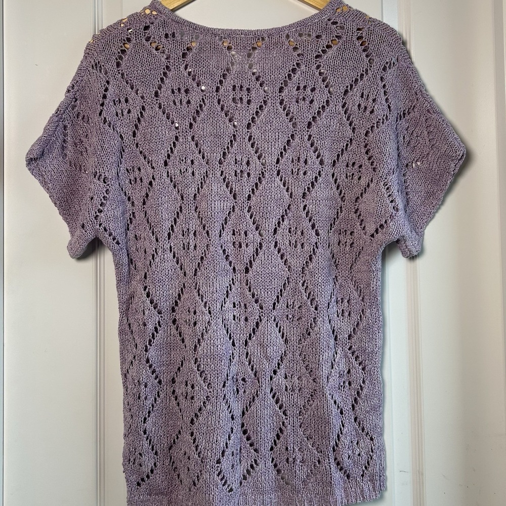 Lavender Knit Diamond Pattern Short Sleeve Top Cottagecore Boho Festival Style - Picture 2 of 2